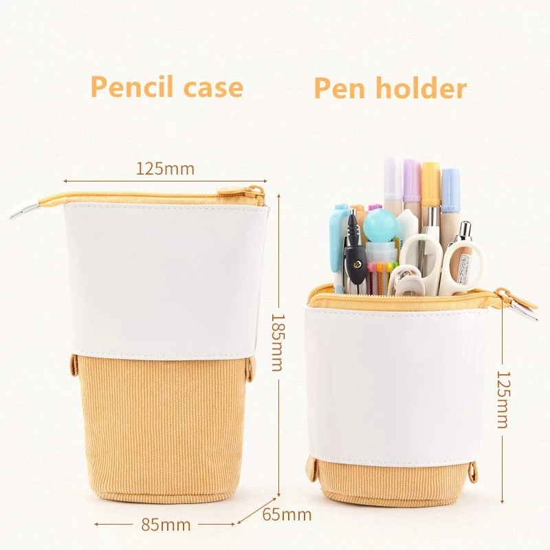 Pen Bag Stationery Marker Pouch PU Pencil Holder Solid Color Stand Up School Supplies Corduroy Organizer Case Gift for Girls Boy images - 6