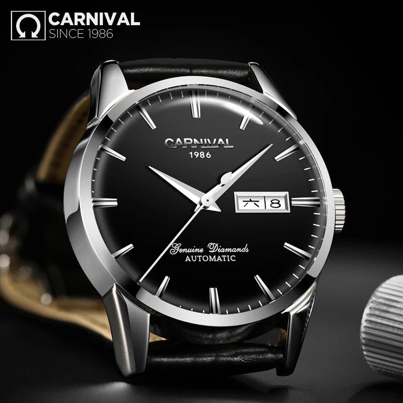 Качественный KARNEVAL Uhren myanner Топ Luxus Marke Automatische Mechanische Uhr сапфир вассердихте Uhren Leder mjannlichen нарукавная повязка