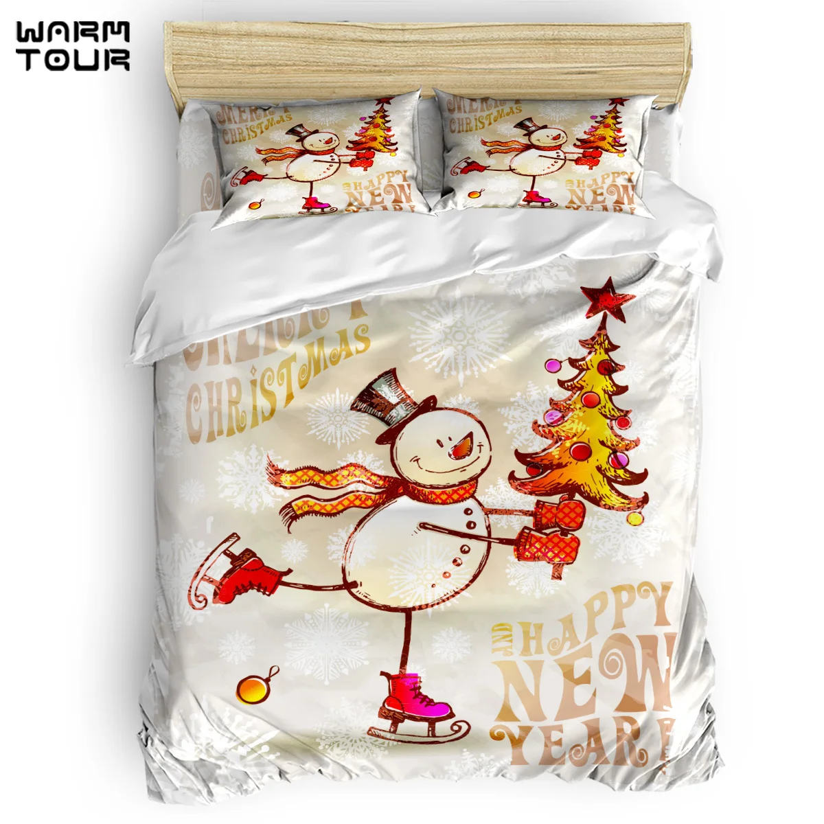 

WARMTOUR Duvet Cover Happy New Year Merry Christmas Duvet Cover Set 4 Piece Bedding Set For Beds