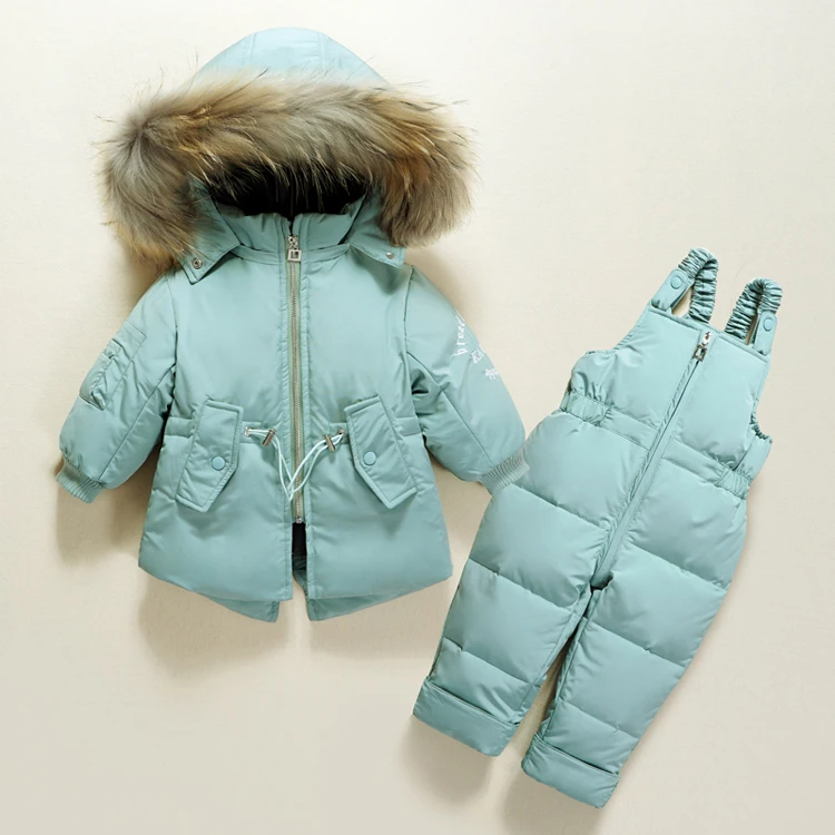light green Зимний комплект одежды для детей, одежда для маленьких мальчиков и девочек, теплый пуховик, пальто, зимний комбинезон, детская парка, комбинезон с натуральным мехом, пальто - Цвет: light green