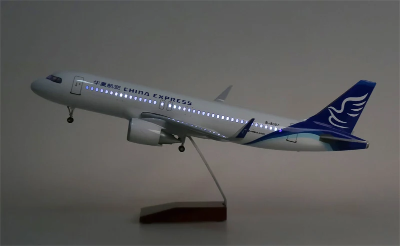 1/80 масштаб 47 см самолет Airbus A320 NEO Китай экспресс авиакомпания модель светодиодный свет и колесо шасси литье под давлением Смола самолет игрушка - Цвет: with light