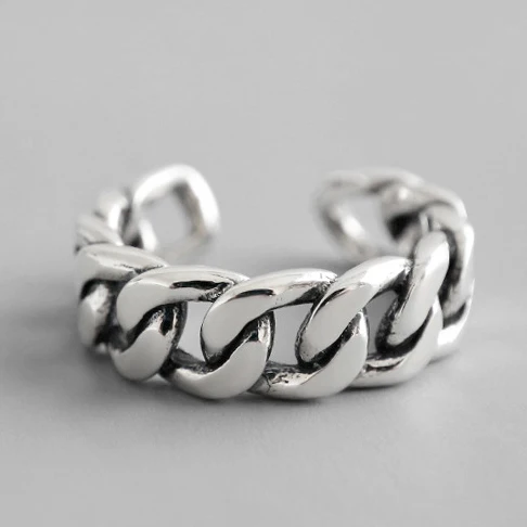 silver 2 Стерлинговое Серебро 925 пробы, широкая цепочка, кольца из серебра, Ретро стиль, дикая квадратная полоса, цепь, открытые кольца для женщин, новинка, хорошее ювелирное изделие, подарок - Цвет камня: silver 2