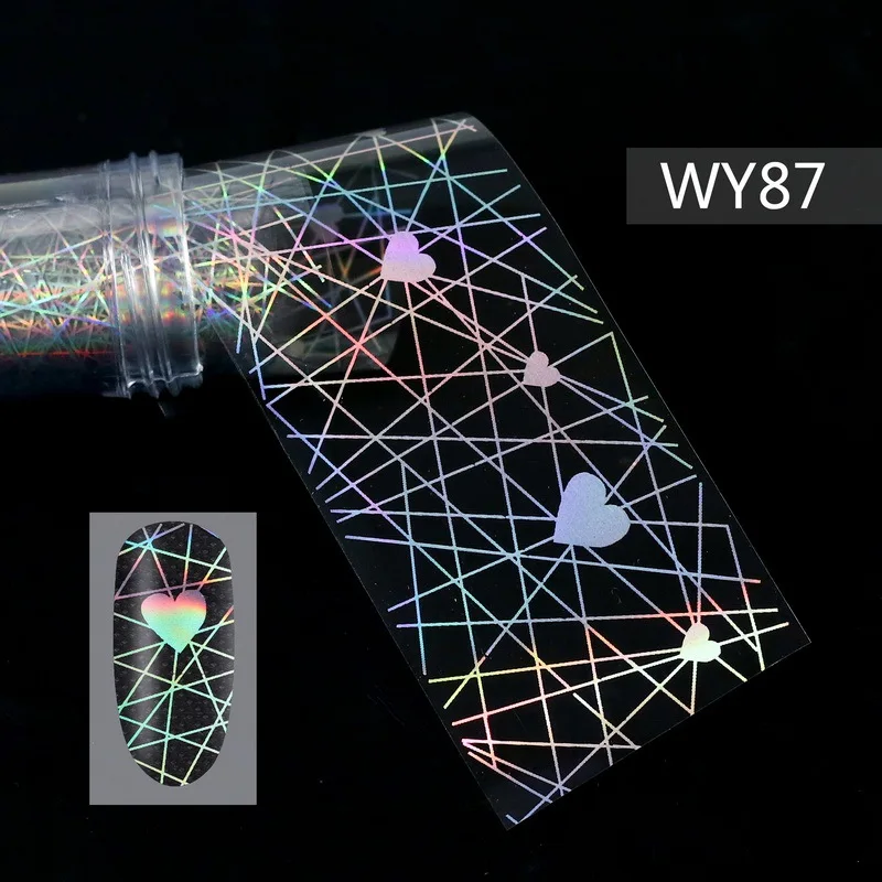 WY87 1 рулон пламени цветок письмо дизайн голографическая лазерная наклейка для ногтей смешанный узор ногтевые переводные наклейки из фольги s 28 Стиль Маникюр - Цвет: WY87