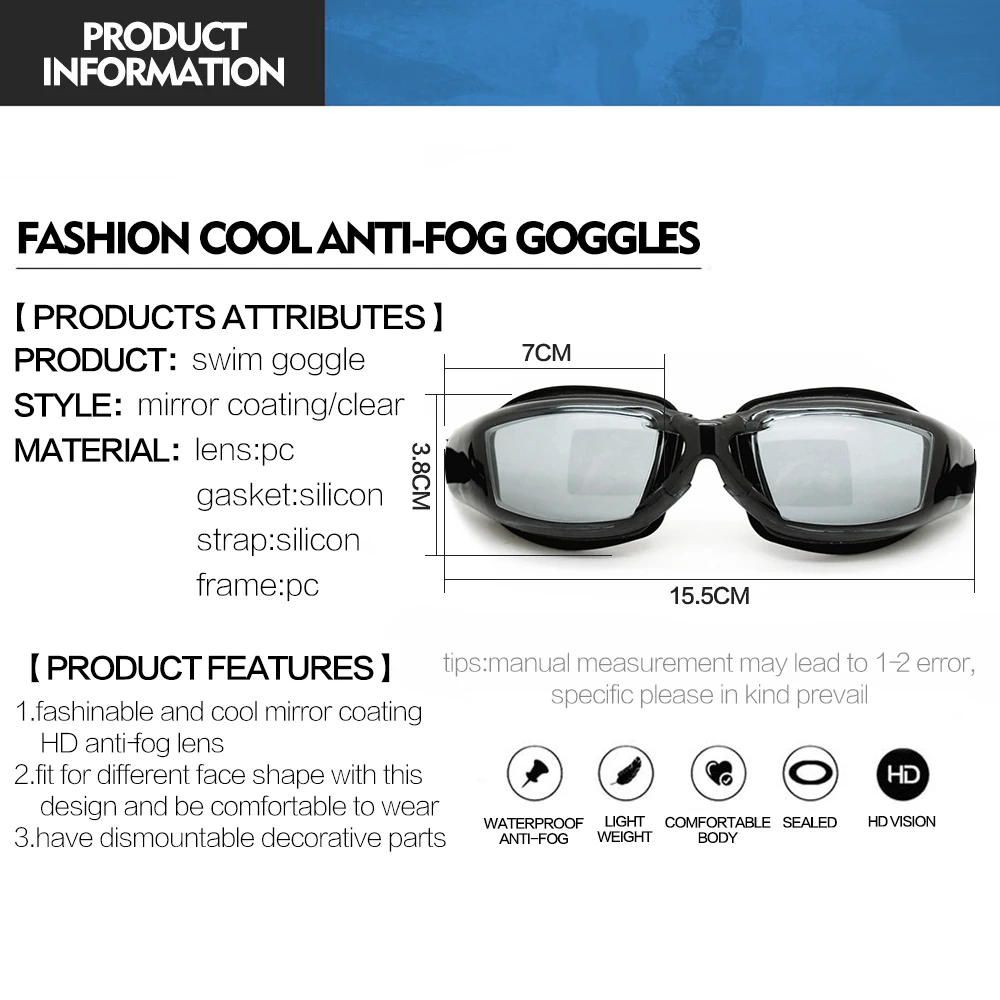 YFXcreate Регулируемый купальник ming, очки для плавания, непротекающий Анти-туман, УФ защита, триатлонные очки с футляром для хранения для взрослых детей