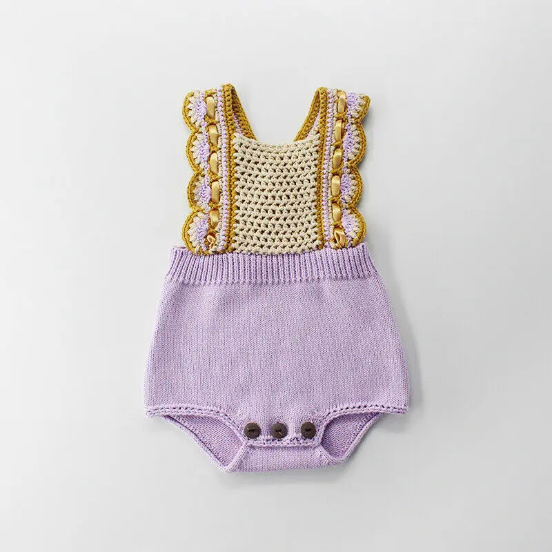 

0-24M Vintage Newborn Infant Baby Girls Knitted Rompers Sleeveless Jumpsuit Overalls Autumn Winter Baby Girls Costumes