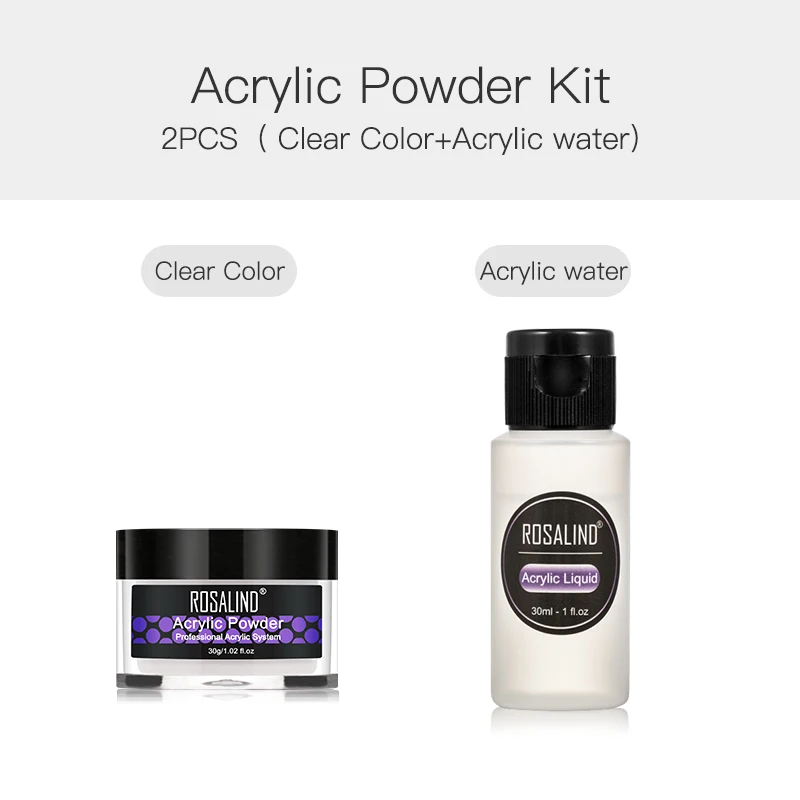 2pcs set 3 ROSALIND большая акриловая пудра 30 г для гель-лака, кисти для нейл-арта, набор для маникюра с кристаллами и акриловым набором резного дизайна - Цвет: 2pcs set 3
