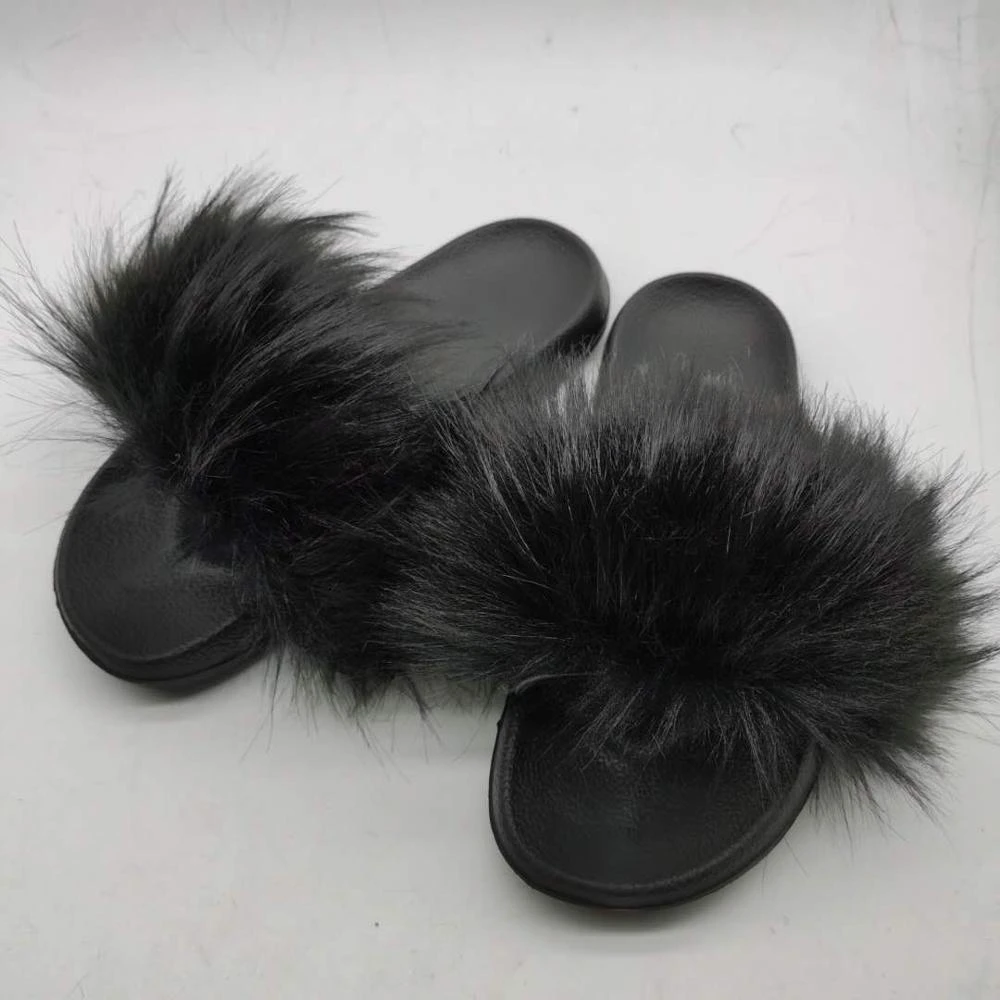 Women Summer Fluffy Faux Fox Fur Slides Lovely Furry Fur Slippers Raccoon Fur Slides Drop Shipping Women Fur Slippers Slippers Aliexpress