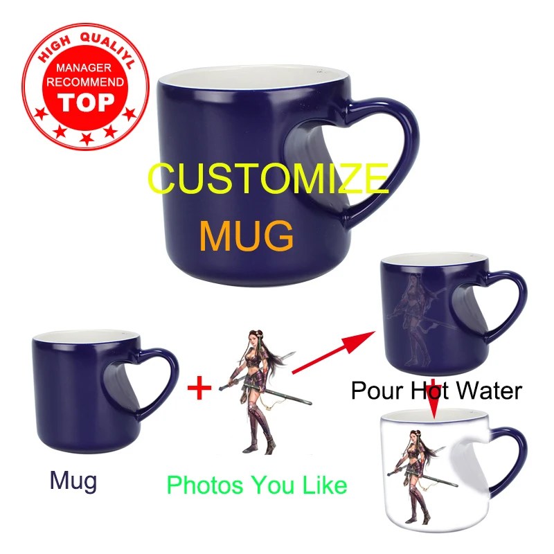Love heart DIY Photo mug Color Changing Mug unique Ceramic Coffee Cup best gift for friends custom your photo on Tea cup | Дом и сад
