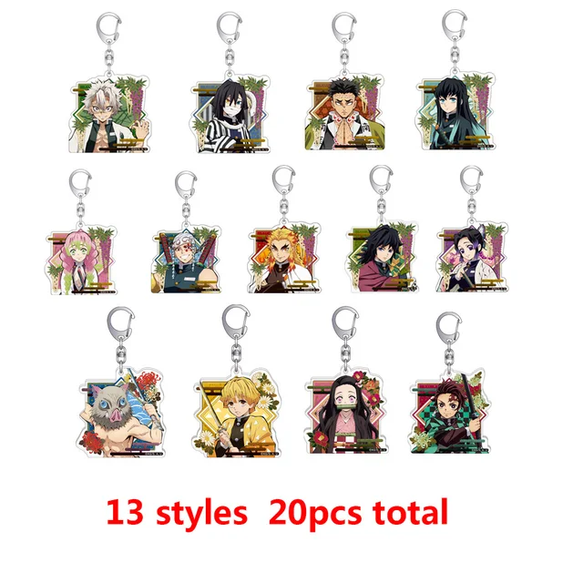 30Pcs/Lot Anime Keychains Demon Slayer Keychain Kimetsu No Yaiba Acrylic Key Ring for Women Man Gift Wholesale 20Pcs