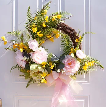

1PC Wedding Decoration Artificial Flowers peony Ornament Rattan Wreath Garland Door Hanging Decor New Year Christmas Fake Flower