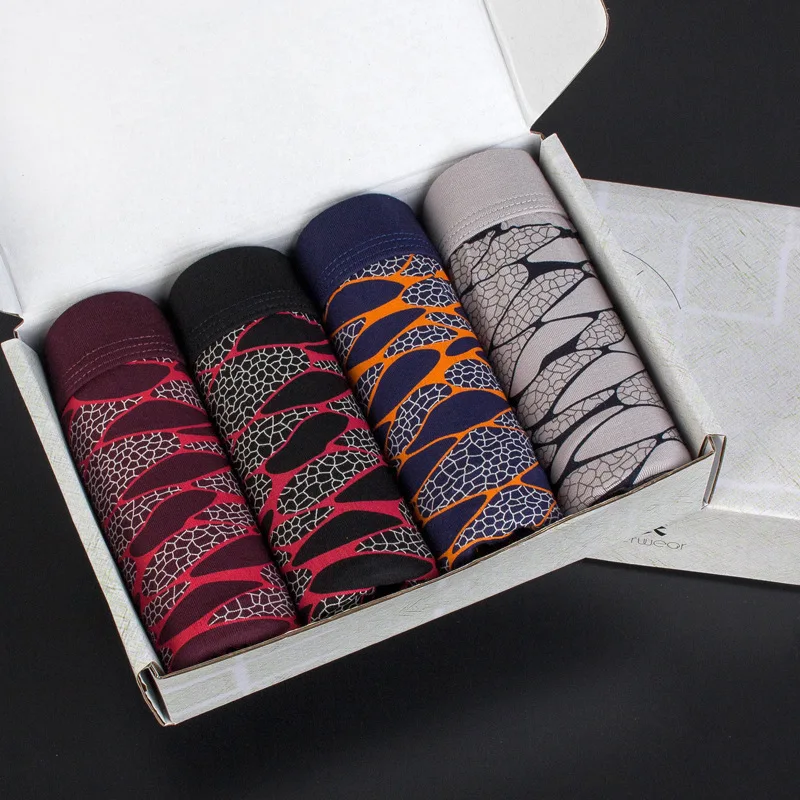 

Трусы-боксеры мужские, бамбуковое волокно с принтом, размера плюс, 4 шт. в упаковке, удобные трусы-боксеры