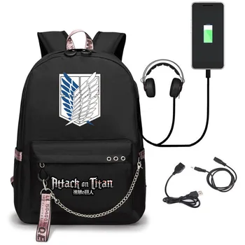 

Attack on Titan Backpack Eren Cosplay Bag Shingeki No Kyojin USB Charging Schoolbag Unisex Daily Mochila Halloween Carnival