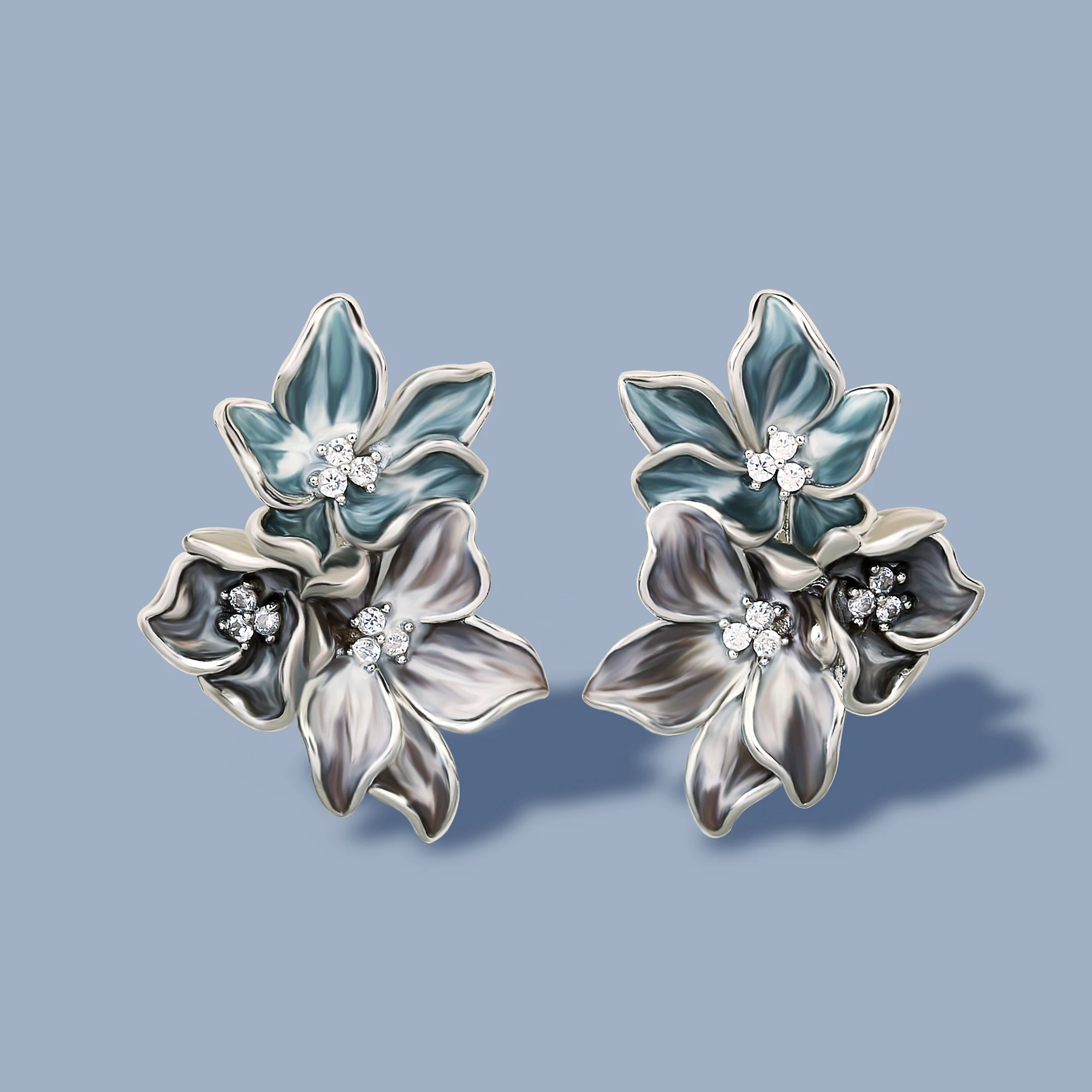 Silver Earrings Womens Earrings Classic Women's 925 Silver Earrings Elegant Flower Shape Earrings Handmade Enamel Jewelry Wedding Bridal