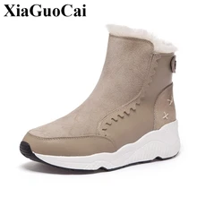 Обувь из натуральной кожи; женские зимние ботинки на меху; Теплая Флисовая обувь без застежки; ботильоны на плоской платформе; мягкая однотонная модная повседневная обувь