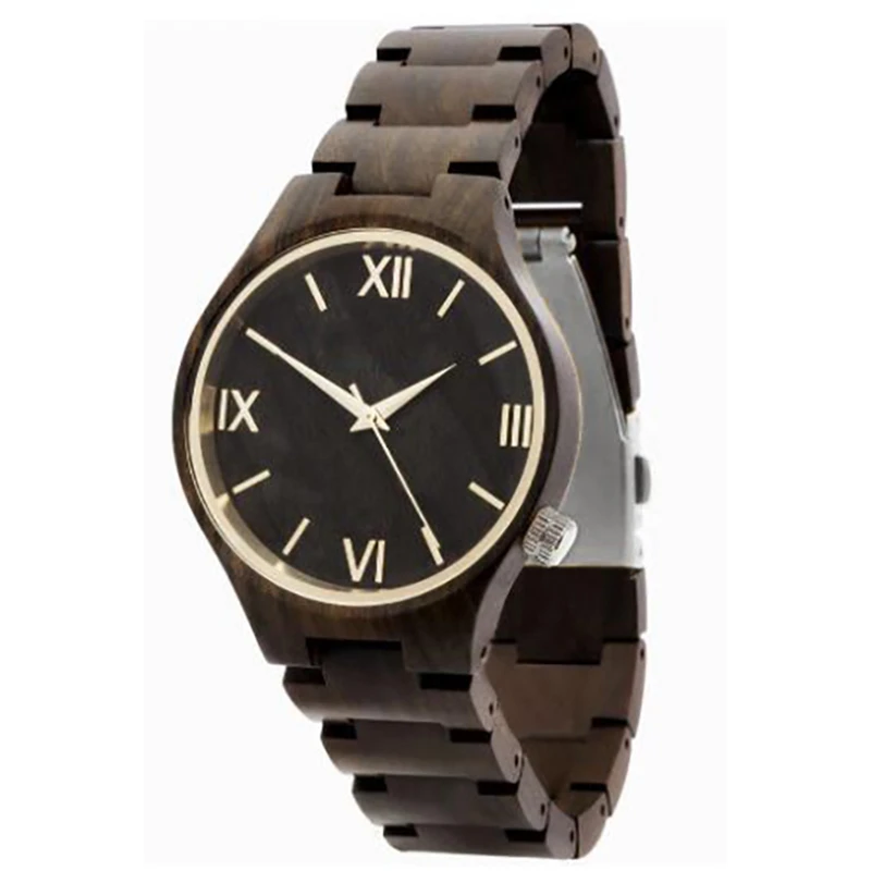 

dropshipping cheap customized women's roman numberals all black ebony wooden watch with all wood strap