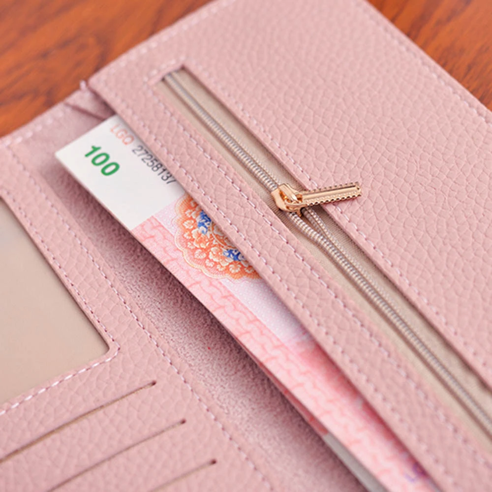 Women Wallets Multifunction PU Leather Wallets Simple Zipper Purses Long Section Clutch Wallet Soft PU Leather Money Bag 815