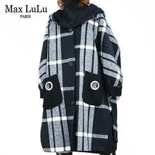 Max LuLu, корейская мода, дизайнерская женская теплая зимняя одежда, женские 3d клетчатые длинные шерстяные пальто, меховое пальто с капюшоном, большие размеры