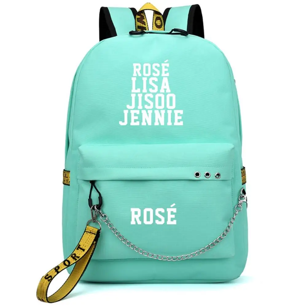 ROSE green Черный Розовый JISOO Роза Лиза рюкзак для путешествий зарядка через usb ноутбук рюкзак женский розовый рюкзак Холст Школьные сумки черный розовый Rugzak - Цвет: ROSE green