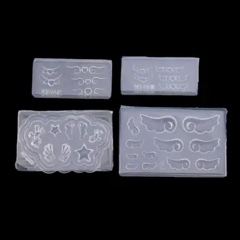

4Pcs Mini Heart Wings Resin Earring Pendant Mold Nail Art Template Silicone Mold
