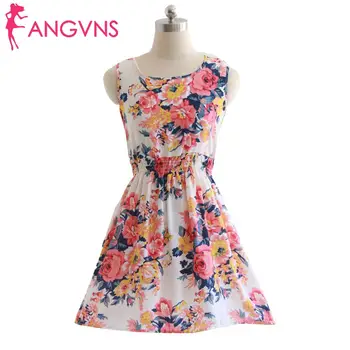 

Women Fashion O-Neck Sleeveless Floral Chiffon Dress Casual, for Above Knee Party Spring, Summer Pullover