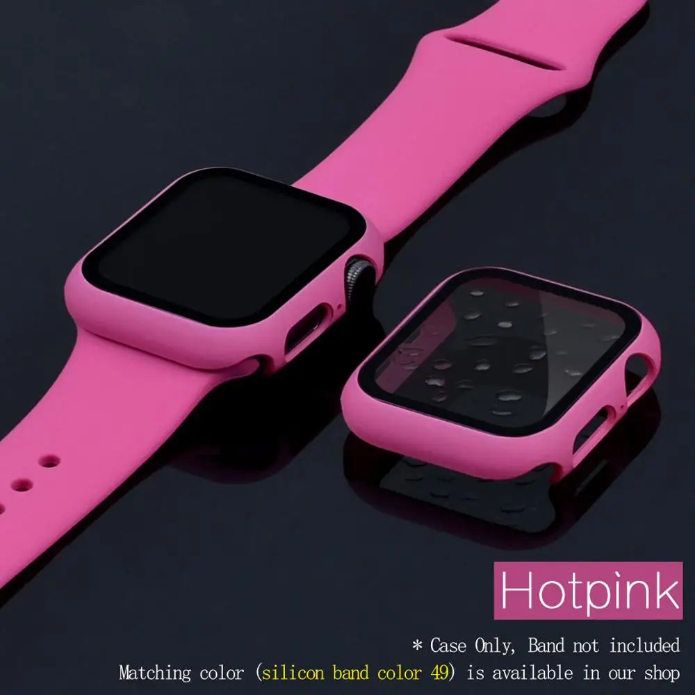 360 Полный Экран протектор бампер Рамка PC матовый Жесткий Чехол для Apple watch, версии 5/4/3/2/1 защитная пленка из закаленного стекла с пленка для наручных часов iwatch, 4/5 - Цвет: Hot pink