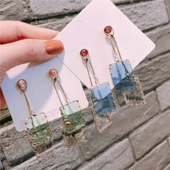 

Korean Fashion Geometric Long Earring Crystal Drop Dangle Earrings Luxury Jewelry Wedding Earing for Brides