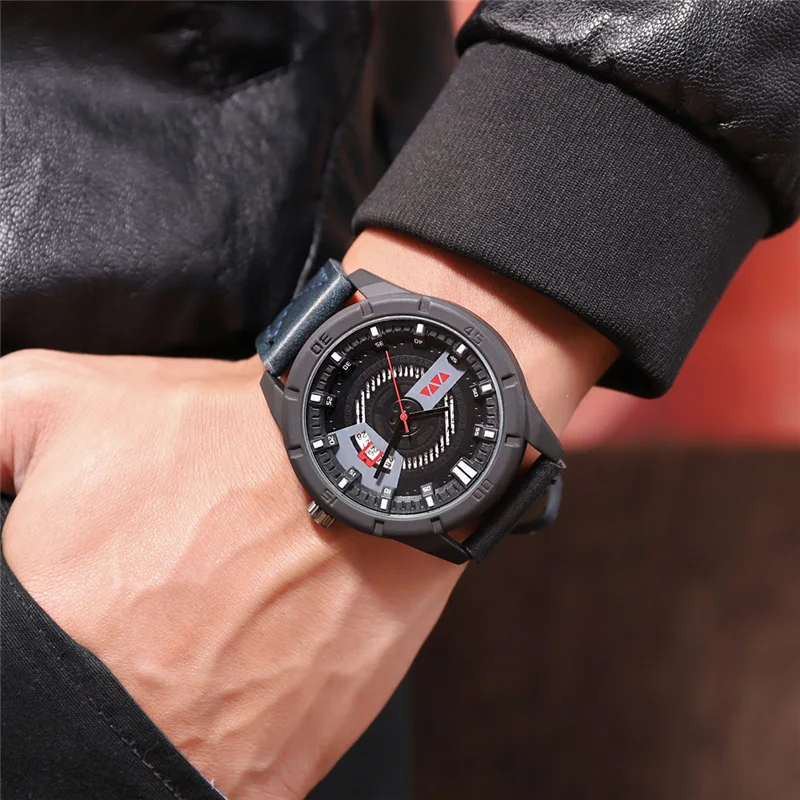 

Fashion Sport Watch Hollow Dial Design Men Watch Wrist Quartz Movement Watch Men Waterproof Calendar Display Relogio Masculino