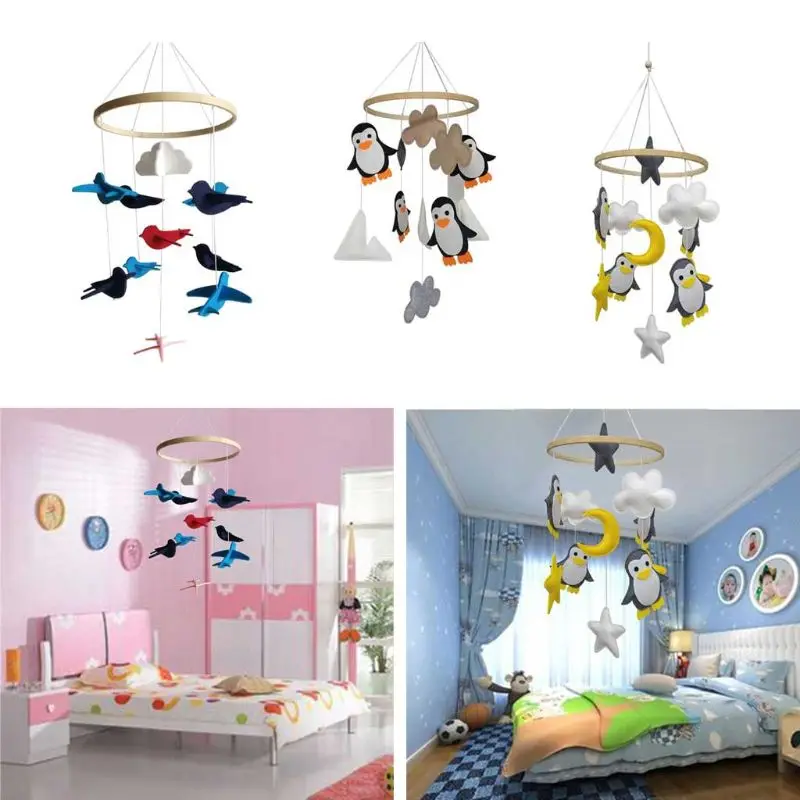 

OOTDTY Baby Mobile Rattles Toys Non-toxic Cartoon Penguin Birds Baby Newborn Crib Bed Bell Toddler Rattles Kids Handmade Toy