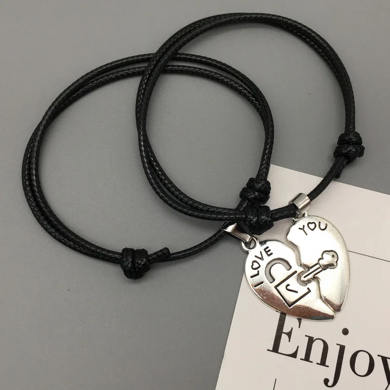Пара браслетов "love you" с надписью Love Key Lock сшивание черной веревки регулируемая цепочка пара браслетов подарок для влюбленных