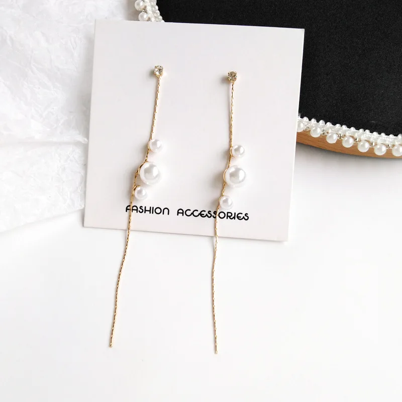 

Simple Very Long Chain Clip on Earrings No Pierced Beautiful Imitation Pearls No Hole Earring Cheap Jewelry