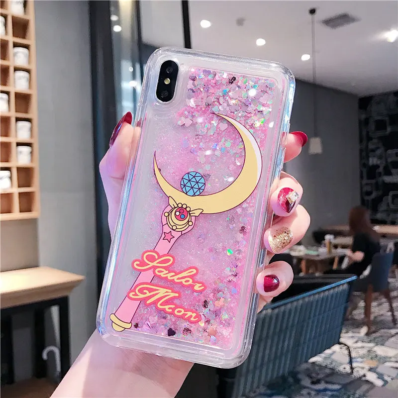 Чехол для iPhone 8, 7, 6, 6s plus, чехол с изображением моряка Луны для девочек, стильный Кристальный зыбучий песок, чехол для iPhone XS Max X XR, жидкий блестящий чехол - Цвет: 2