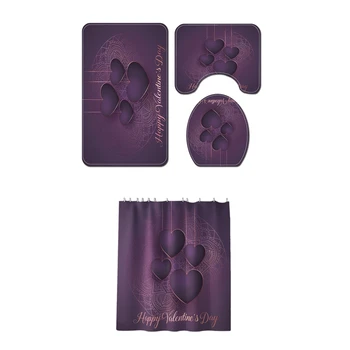 

4Pcs Non-Slip Toilet Cover Cover Set Bathroom Shower Curtain Door Cushion Decorative Toilet Seat Water Tank Cover Carpet YL274+S