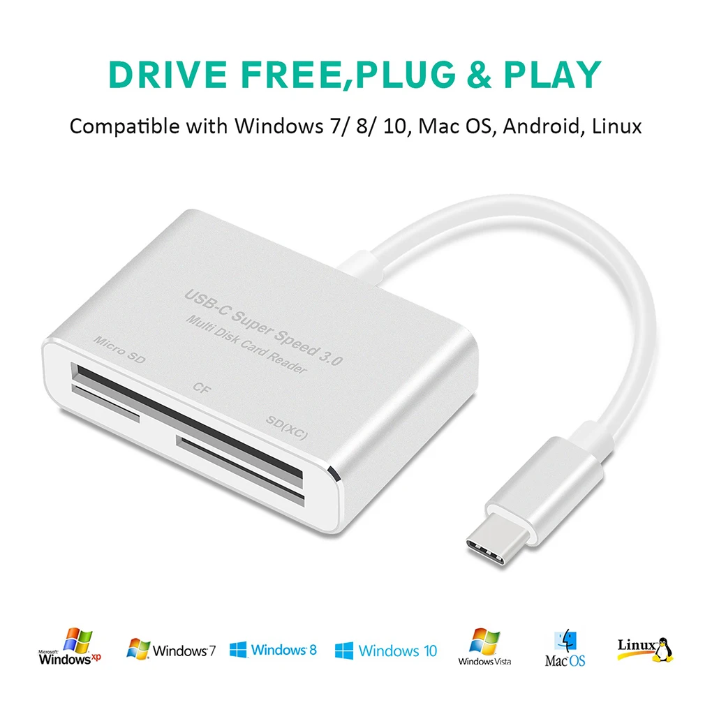 Камера для телефона с портом type-C CF SD TF высокоскоростная карта памяти USB 3,0 алюминиевый корпус кардридер