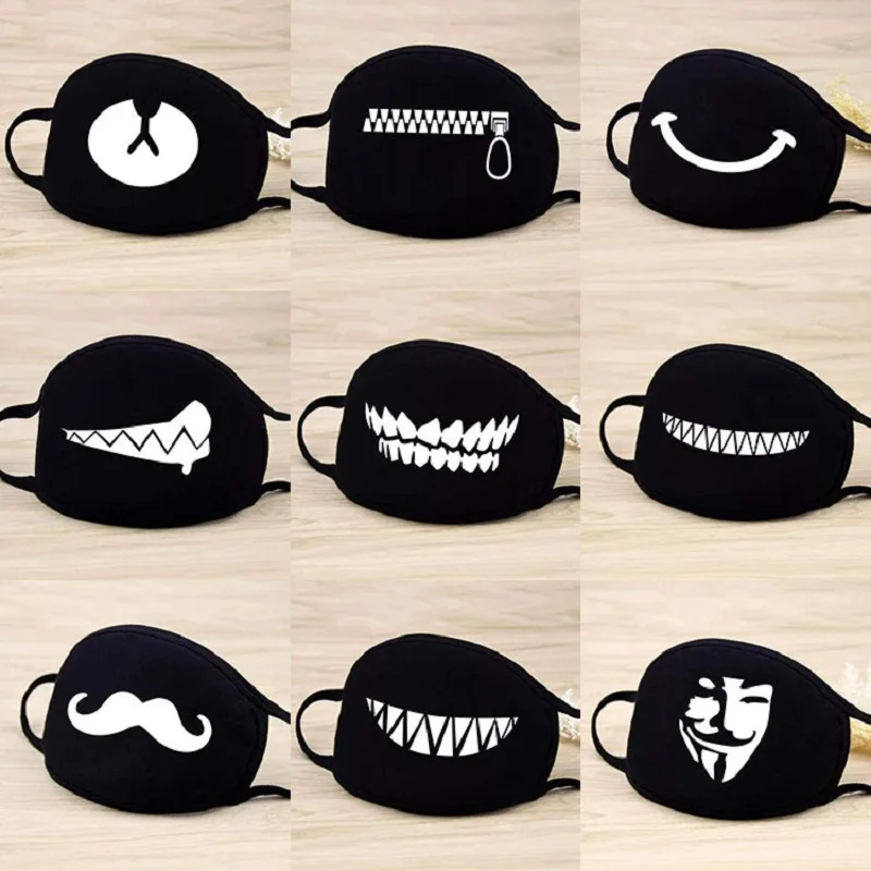 20pcs Washable Breathable Unisex Black Cloth masks cute lip Style Mustache pattern Luminous Face Mask Resuable Cotton Mouth Mask|Men