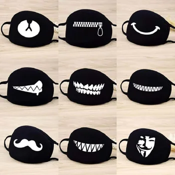 

20pcs Washable Breathable Unisex Black Cloth masks cute lip Style Mustache pattern Luminous Face Mask Resuable Cotton Mouth Mask