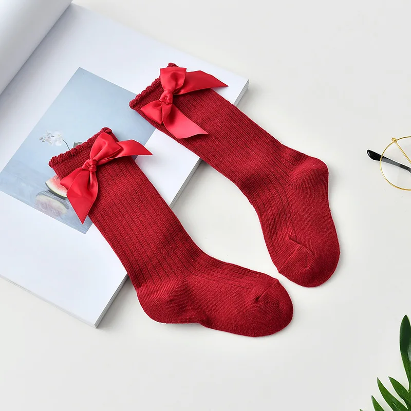 REAKIDS-зимние детские носки для девочек, теплые однотонные Нескользящие модные детские носки милые мягкие вязаные хлопковые высокие носки для малышей