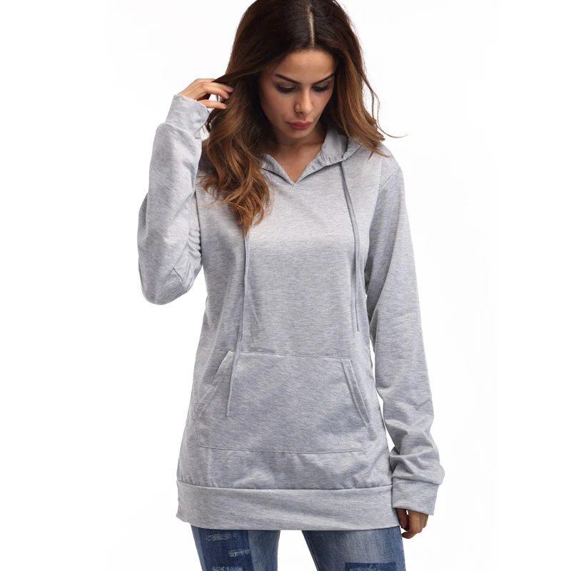 

Solid Color Mid-Length Sweatshirt Drawstring 2020 Autumn Women'S Simple And Versatile Casual Hoodie Long Sleeves