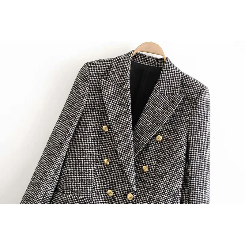 Star firefly fashion Za blazer female autumn casual Slim houndstooth double-breasted blazer women