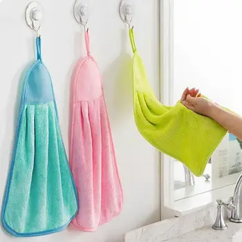 

Bathroom Supplies Soft Velvet Lint-free Hanging Hand Towel Absorbent Cloth Dishcloths Hanging Cloth Kitchen Accessories 32*21cm