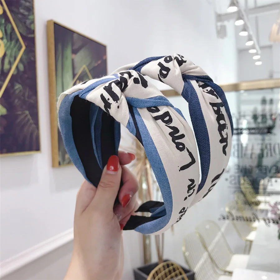 

Haimeikang 2019 Fine Simple Headband Korean Cloth Denim Letter Head Hoop Knotted Knot Wide Side Fashion Hair Accessories
