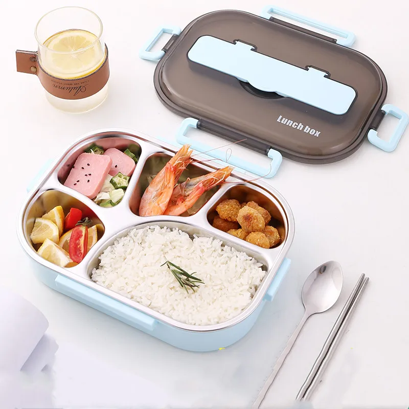 

New 304 Stainless Steel Lunch Box Japanese Style Compartment Bento Box Kitchen Leakproof Food Container To Send Tableware