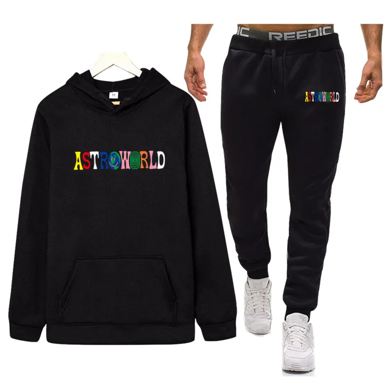 Трэвиса Скотта ASTROWORLD спортивный костюм комплект из двух предметов Толстовки Спортивная одежда для мужчин брендовая одежда Толстовка осенние толстовки+ брюки мужские наборы
