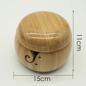 

Wooden Yarns Bowl with Removable Lid Holder Portable for Knitting Crochet Storage DNJ998