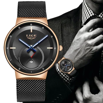 

relogio masculino LIGE Watches Men's Fashion Stainless Steel Ultra-thin Quartz Wristwatches Business Men Watch Top Brand reloj