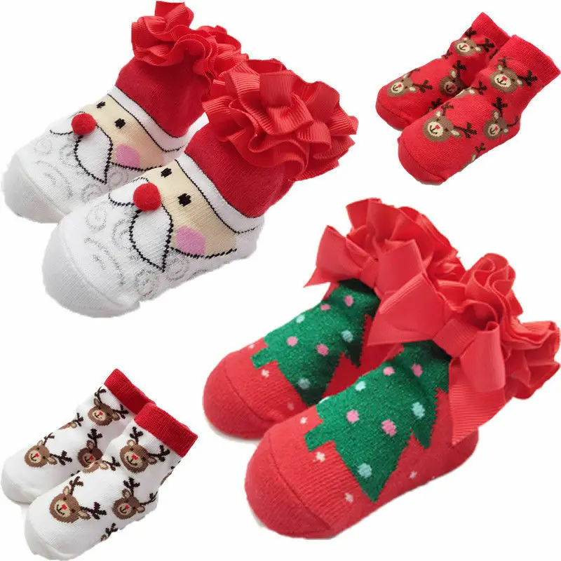 Pudcoco Christmas Socks Newborn Infant Baby Boy Girl Cotton Socks Infant Toddler Kids Xmas Santa Tree Soft Socks