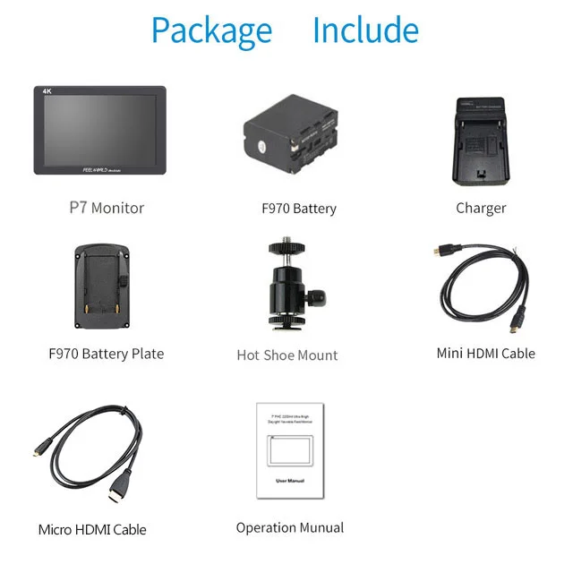 FEELWORLD P7 7 дюймов ips 2200nit ультра яркий монитор поля камеры 4K HDMI DSLR монитор алюминиевый корпус с выходом батареи постоянного тока - Цвет: Add Battery Charger