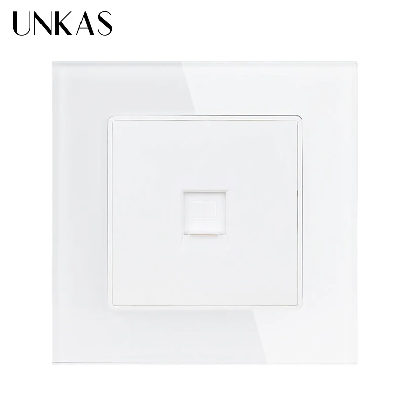 White UNKAS кристалл стеклянная панель Разъем питания 1 комплект RJ45 Интернет-разъем CAT6 разъем компьютерная розетка настенная розетка для передачи данных - Тип: White