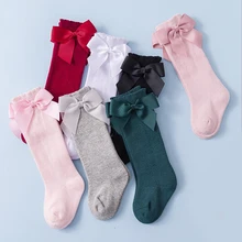 Носки для новорожденных девочек от 0 до 2 лет милая лента для малышей, Гольфы с бантом для девочек, длинные носки вечерние свадебные аксессуары