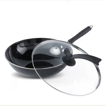 

Enamel Wok Non-stick Pan Household Uncoated Non-rust Iron Pan Gas Stove Induction Cooker Special Flat Bottom Wok Cooking Pot