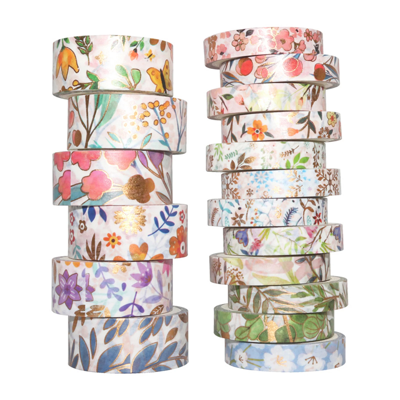 18 Rolls Washi Masking Tapes Floral Gold Foil Adhesive Decorative Paper